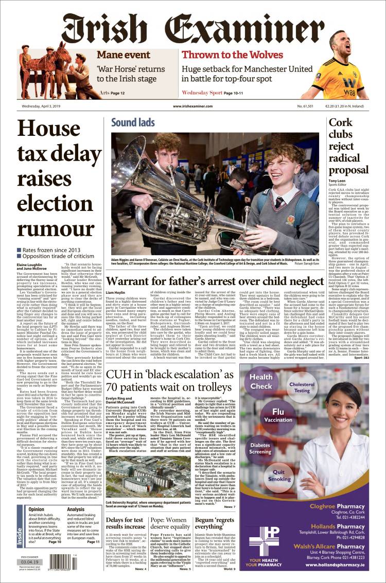 Portada de Irish Examiner (Irlanda)