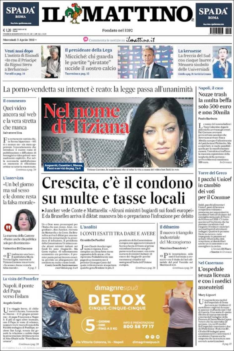 Portada de Il Mattino (Italia)