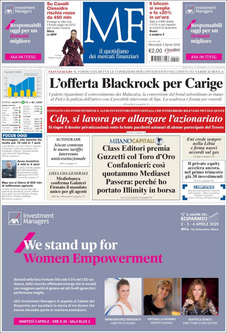 Portada de Milano Finanza (Italia)