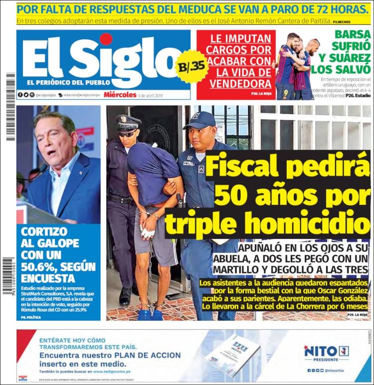 Portada de El Siglo (Panam&aacute;)