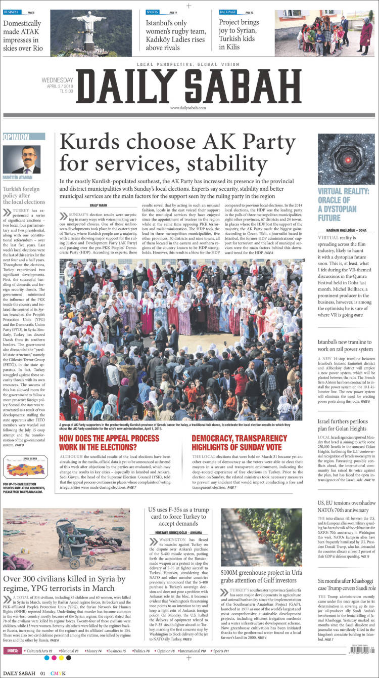 Portada de Daily Sabah (Turqu&iacute;a)