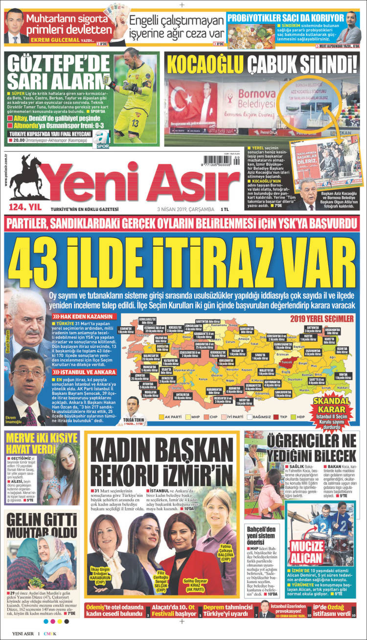 Portada de Yeni Asır (Turqu&iacute;a)