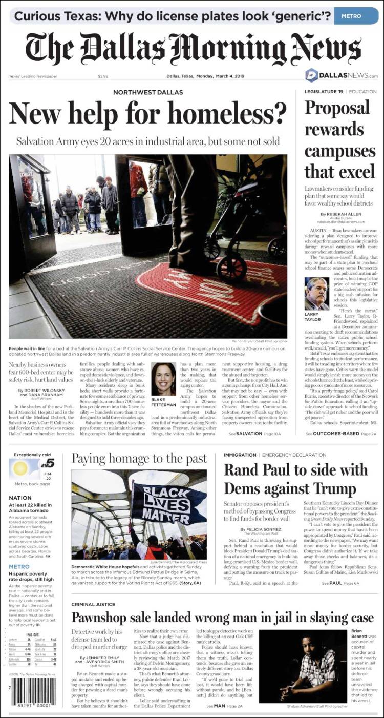 Portada de Dallas Morning News (USA)