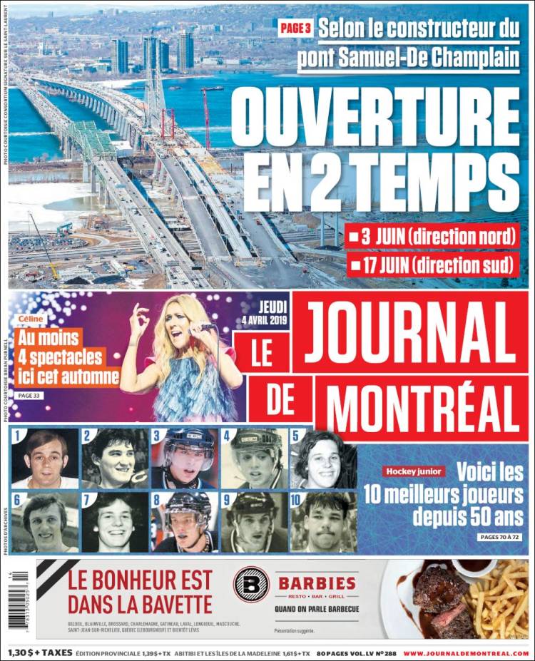 Portada de Le Journal de Montréal (Canadá)