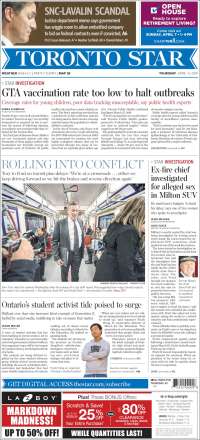 Portada de The Toronto Star (Canadá)