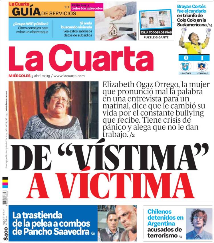Portada de La Cuarta (Chile)