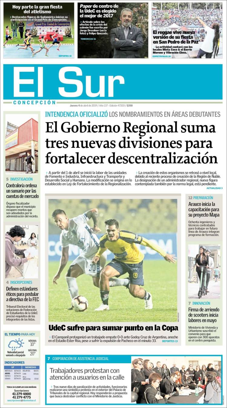 Portada de El Sur (Chile)