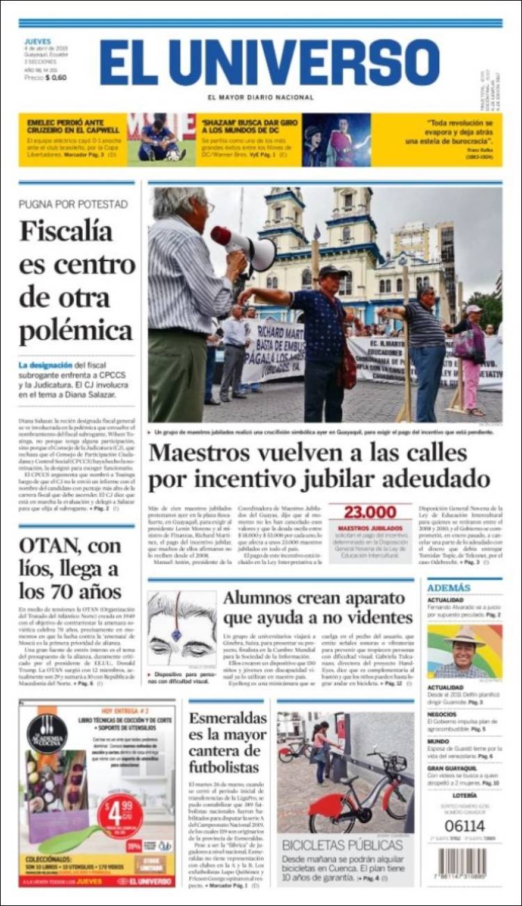 Portada de El Universo - Ecuador (Ecuador)