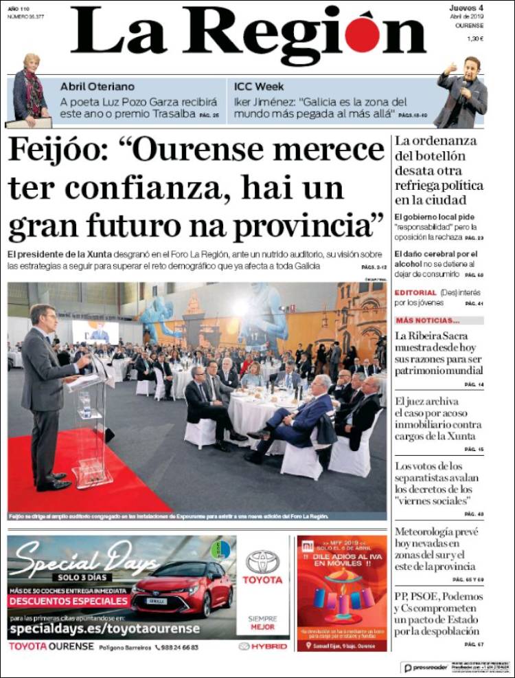 Portada de La Región de Ourense (España)