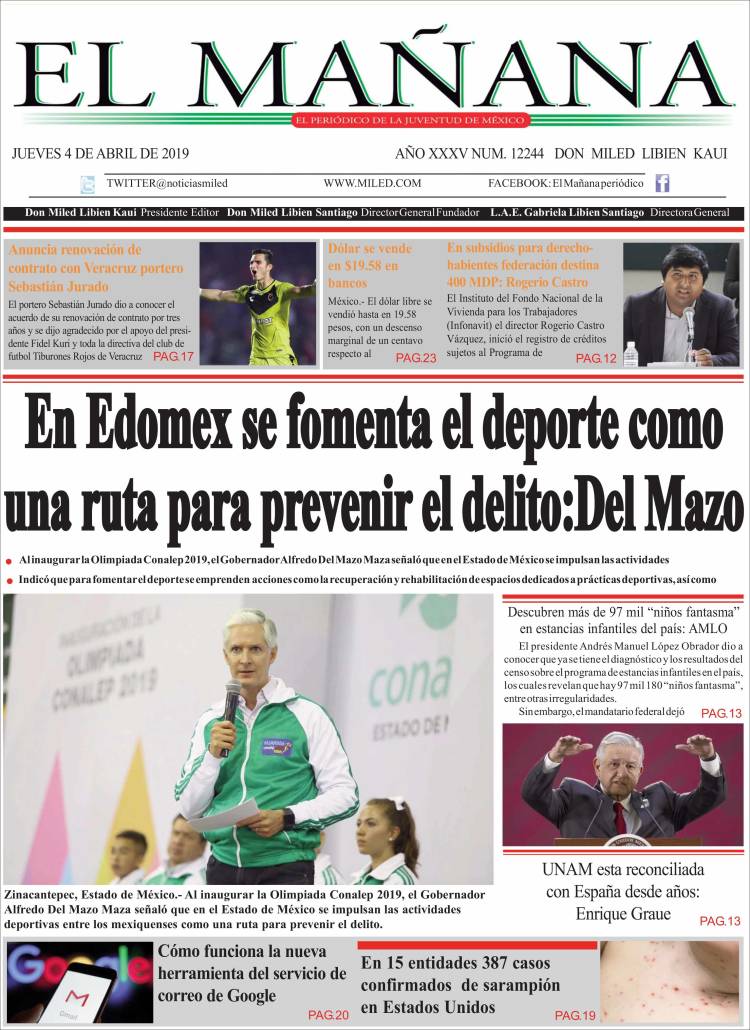 Portada de El Mañana de Toluca (México)