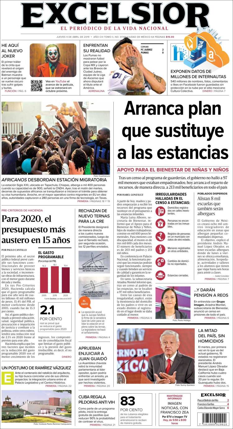 Portada de Excelsior (México)