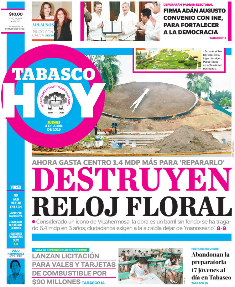 Portada de Tabasco Hoy (México)