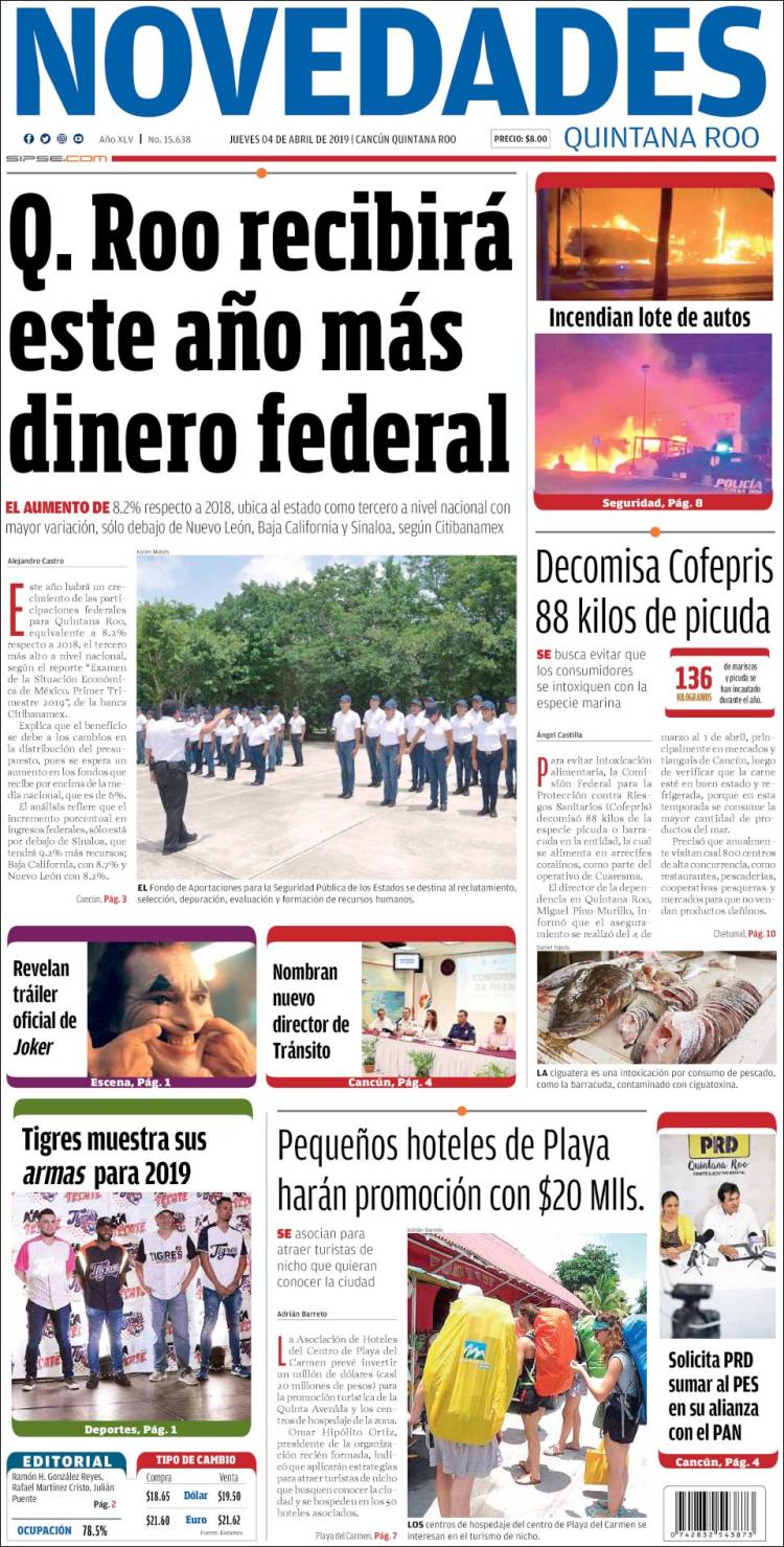 Portada de Novedades de Quintana Roo (México)