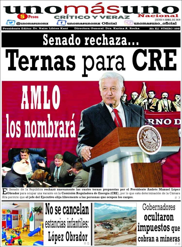 Portada de unomásuno (México)