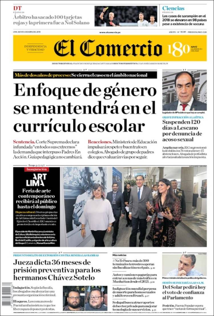 Portada de El Comercio (Perú)