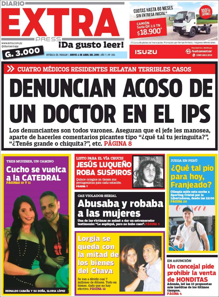 Portada de Diario Extra (Paraguay)