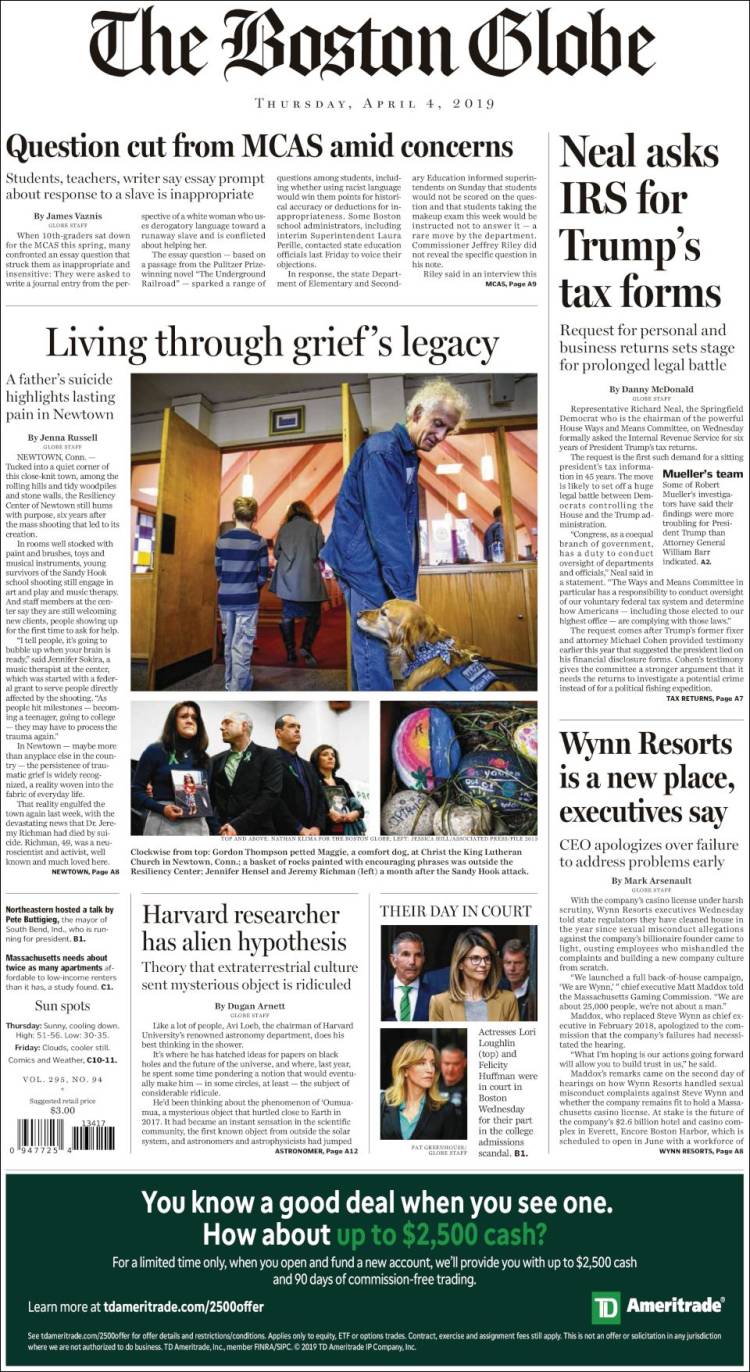 Portada de Boston Globe (USA)