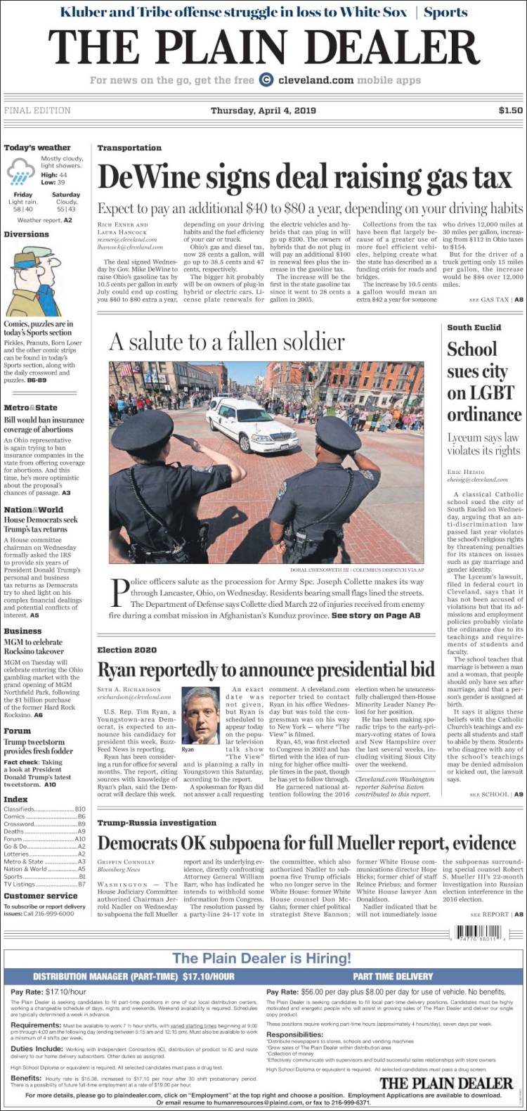 Portada de The Plain Dealer (USA)