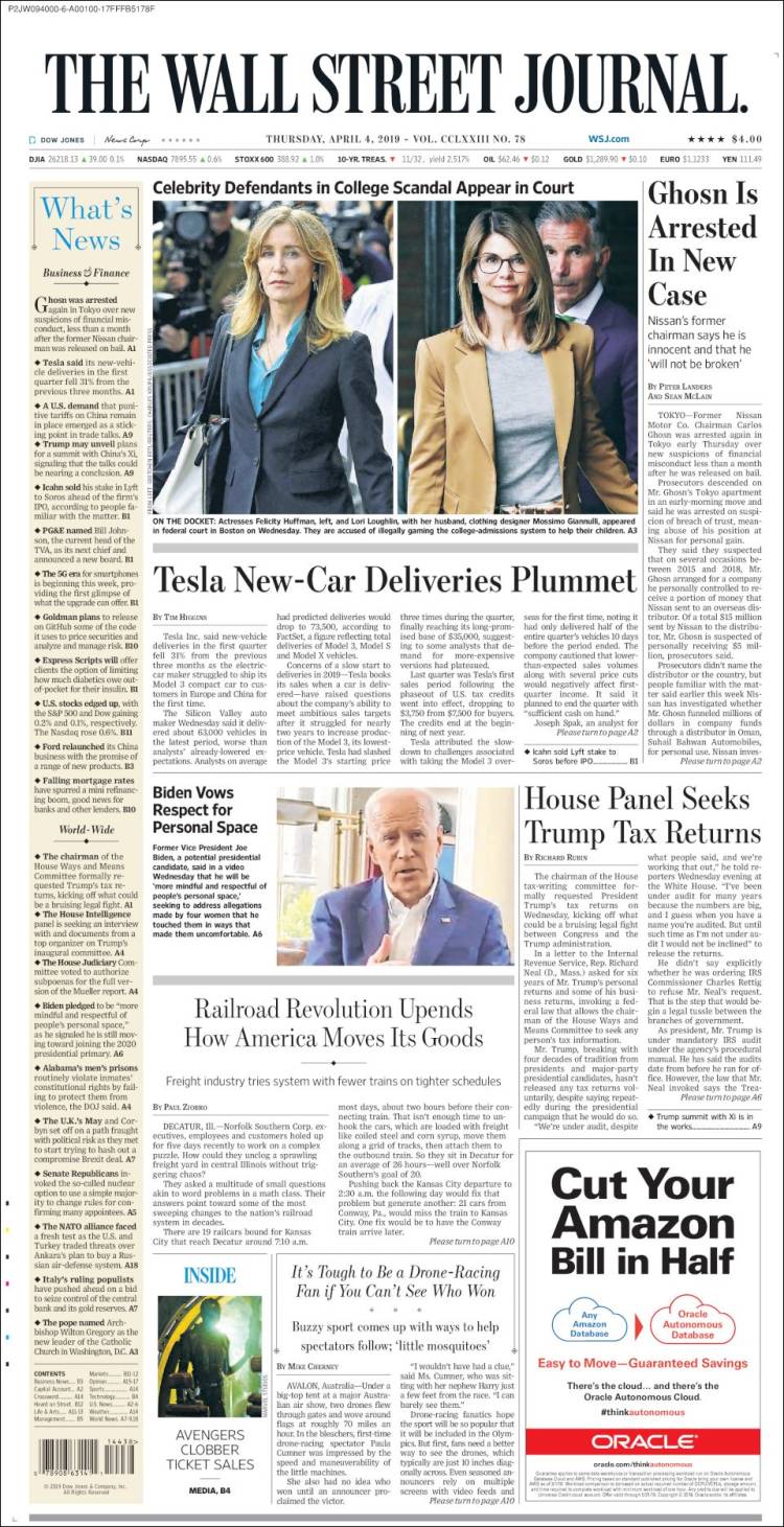 Portada de Wall Street Journal (USA)