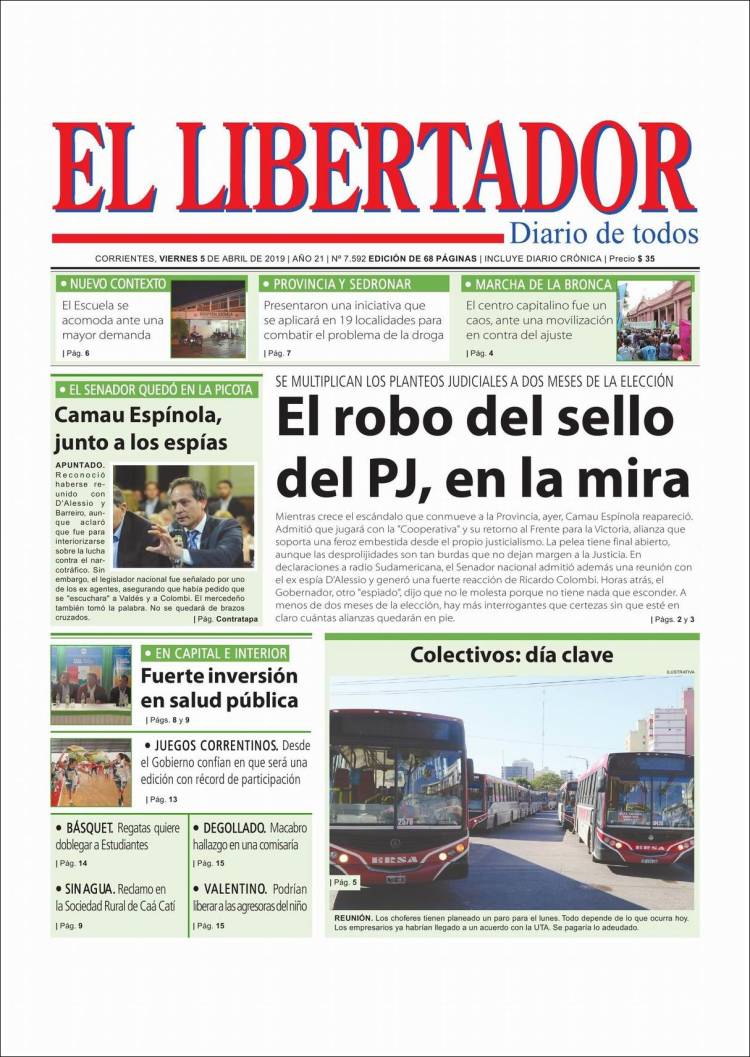 Portada de Diario El Libertador (Argentina)