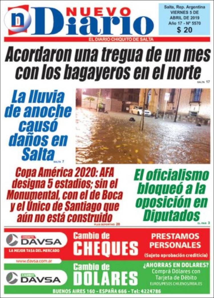 Portada de Nuevo Diario de Salta (Argentina)