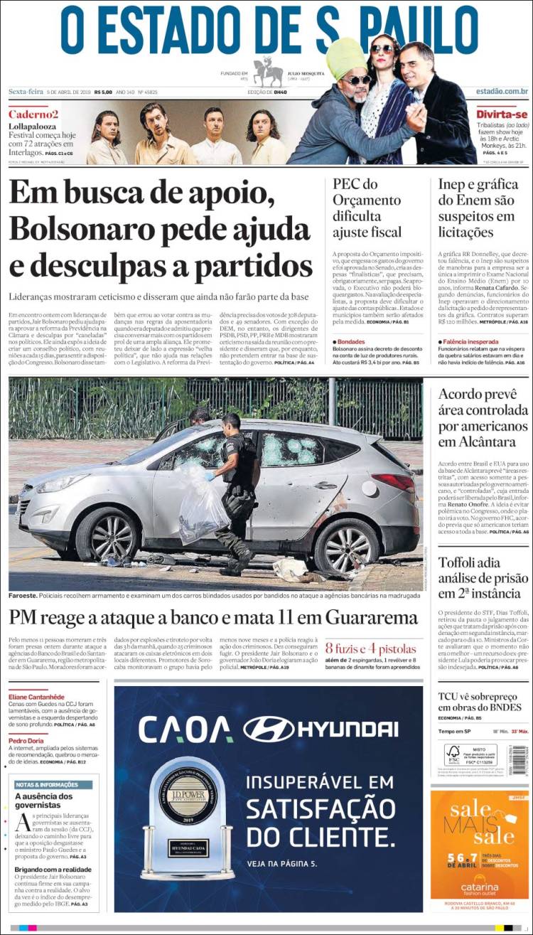 Portada de O Estado de São Paulo (Brasil)