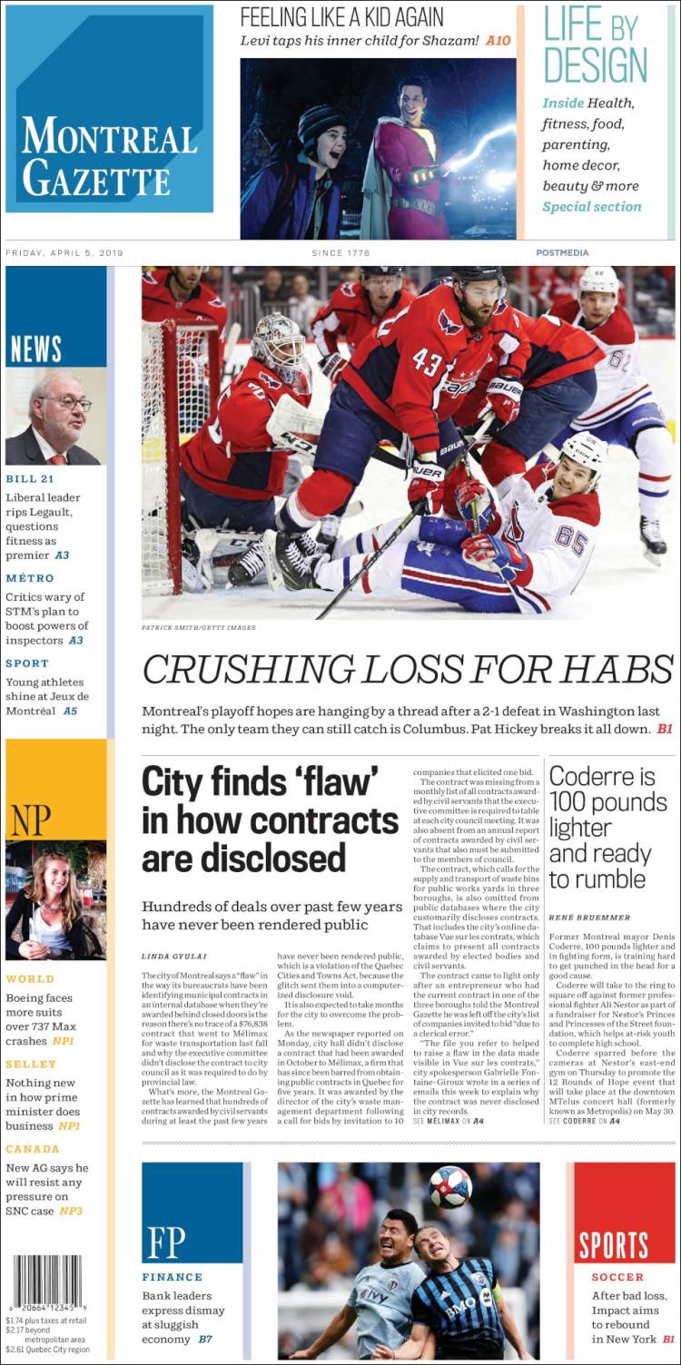 Portada de The Gazette (Canad&aacute;)