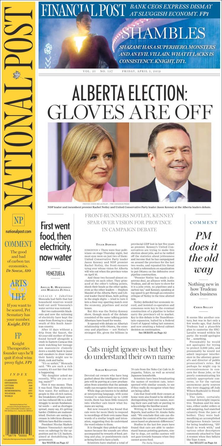Portada de The National Post (Canad&aacute;)