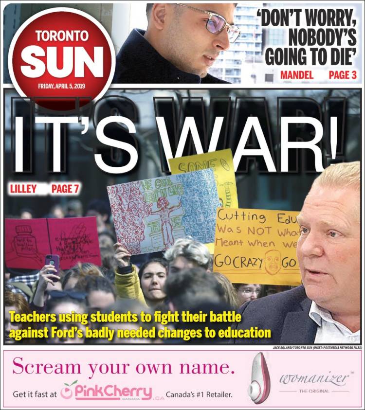 Portada de The Toronto Sun (Canad&aacute;)