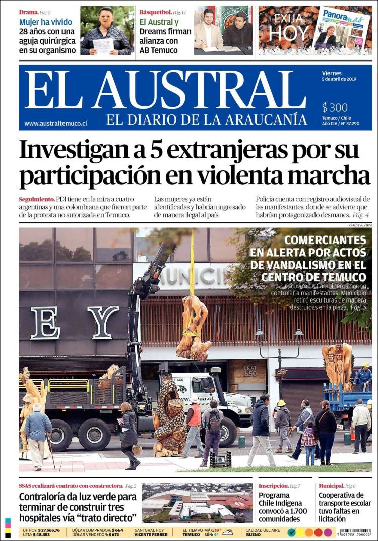 Portada de El Austral de Temuco (Chile)