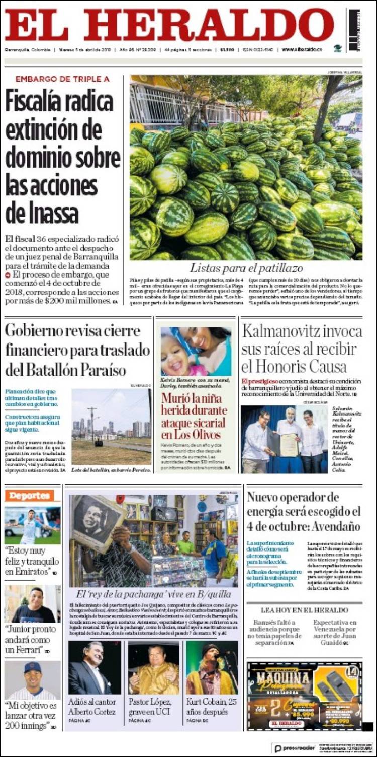 Portada de El Heraldo (Colombia)
