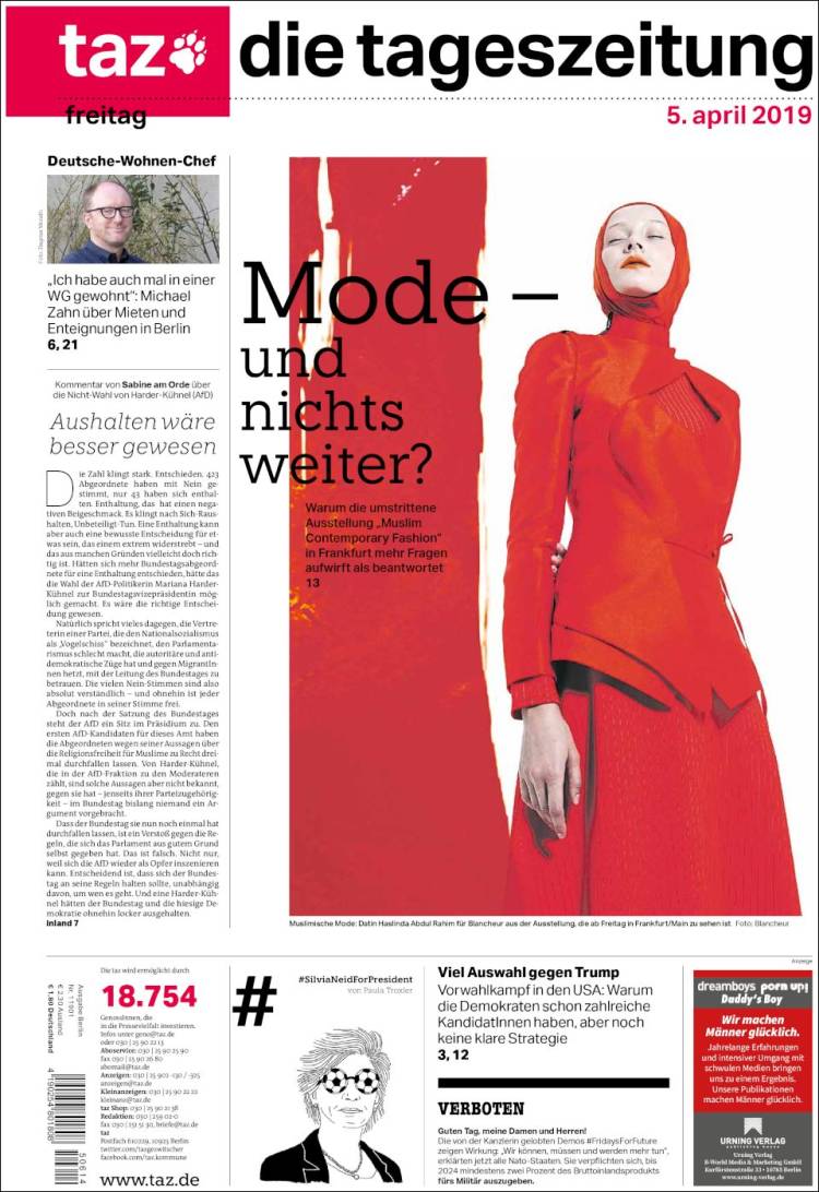 Portada de Die Tageszeitung (Alemania)