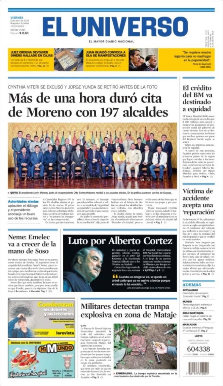 Portada de El Universo - Ecuador (Ecuador)