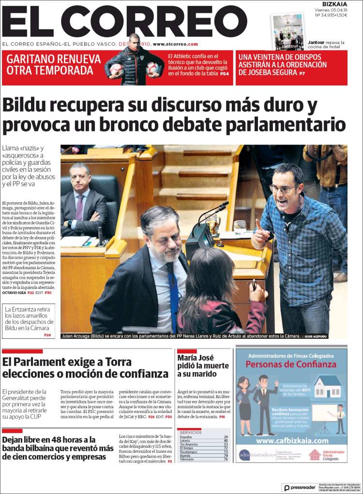 Portada de El Correo (Espa&ntilde;a)
