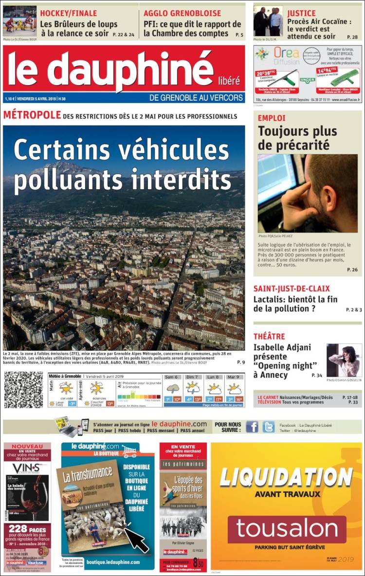 Portada de Le Dauphiné Libéré (Francia)