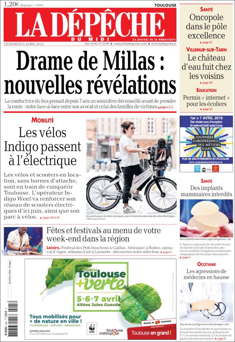 Portada de La Dépêche du Midi (Francia)