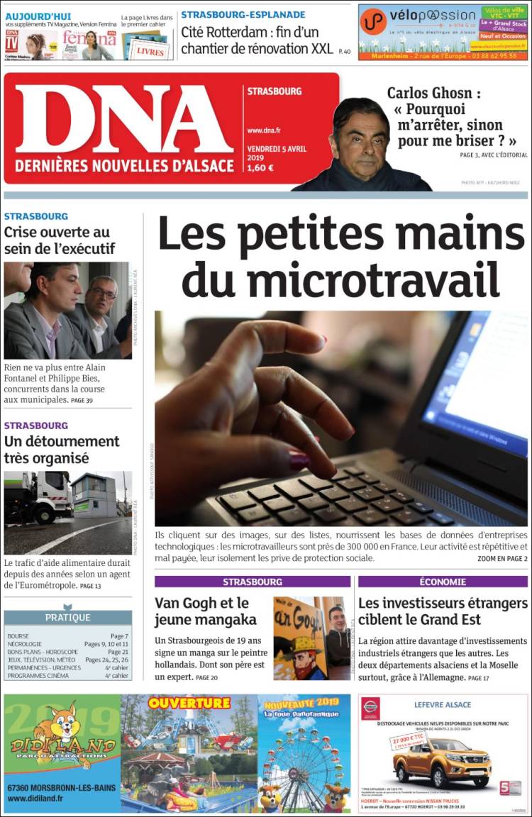 Portada de Les Dernières Nouvelles d'Alsace (Francia)