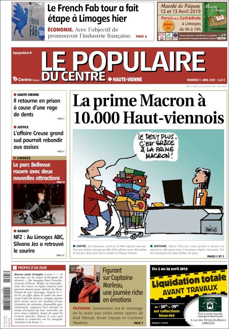 Portada de Le Populaire du Centre (Francia)