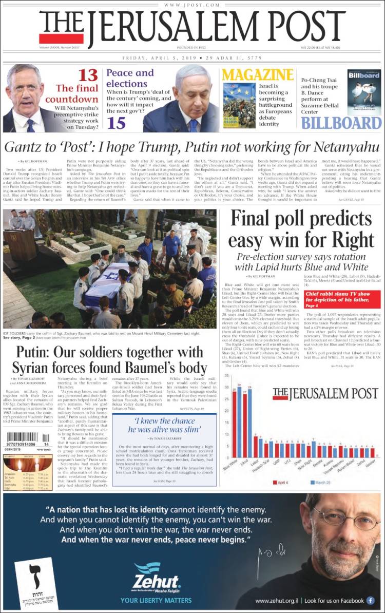 Portada de The Jerusalem Post (Israel)