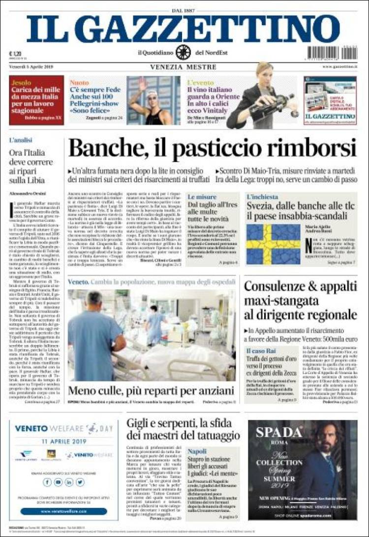 Portada de Il Gazzettino (Italia)