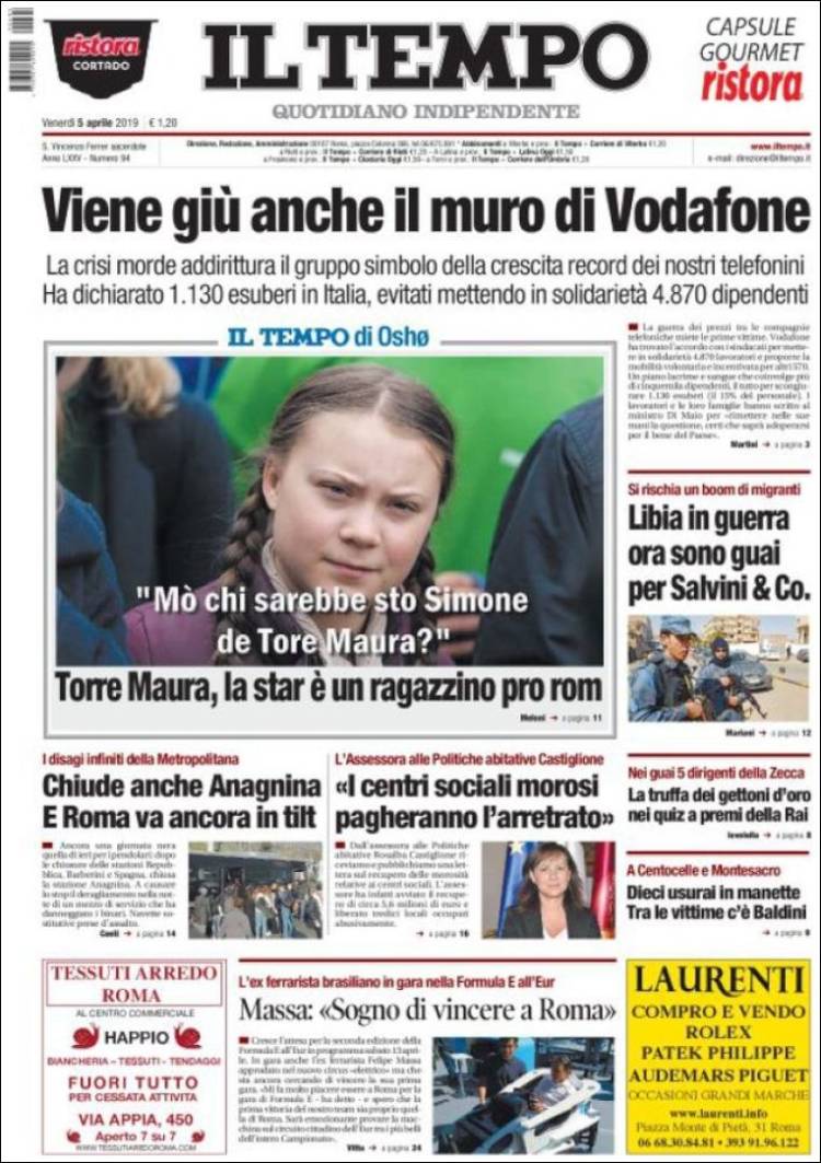 Portada de Il Tempo (Italia)