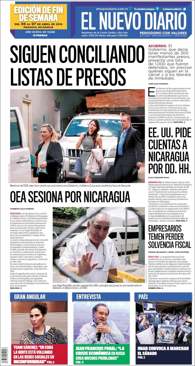 Portada de El Nuevo Diario (Nicaragua)