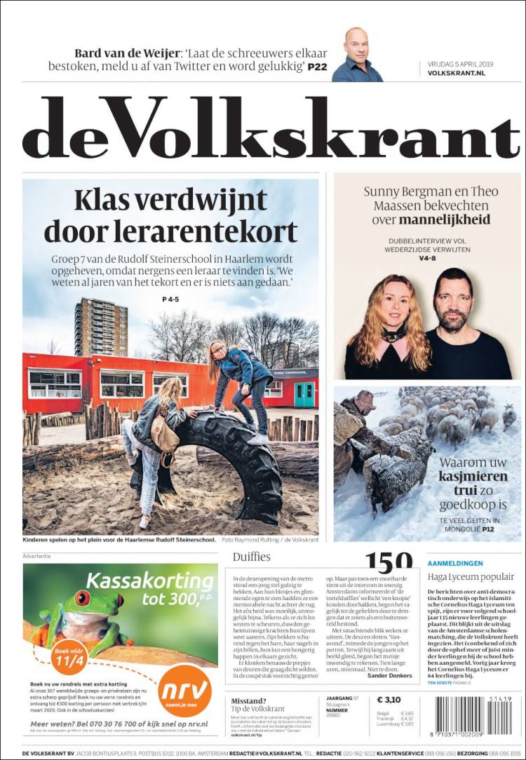 Portada de De Volkskrant (Pa&iacute;ses Bajos)