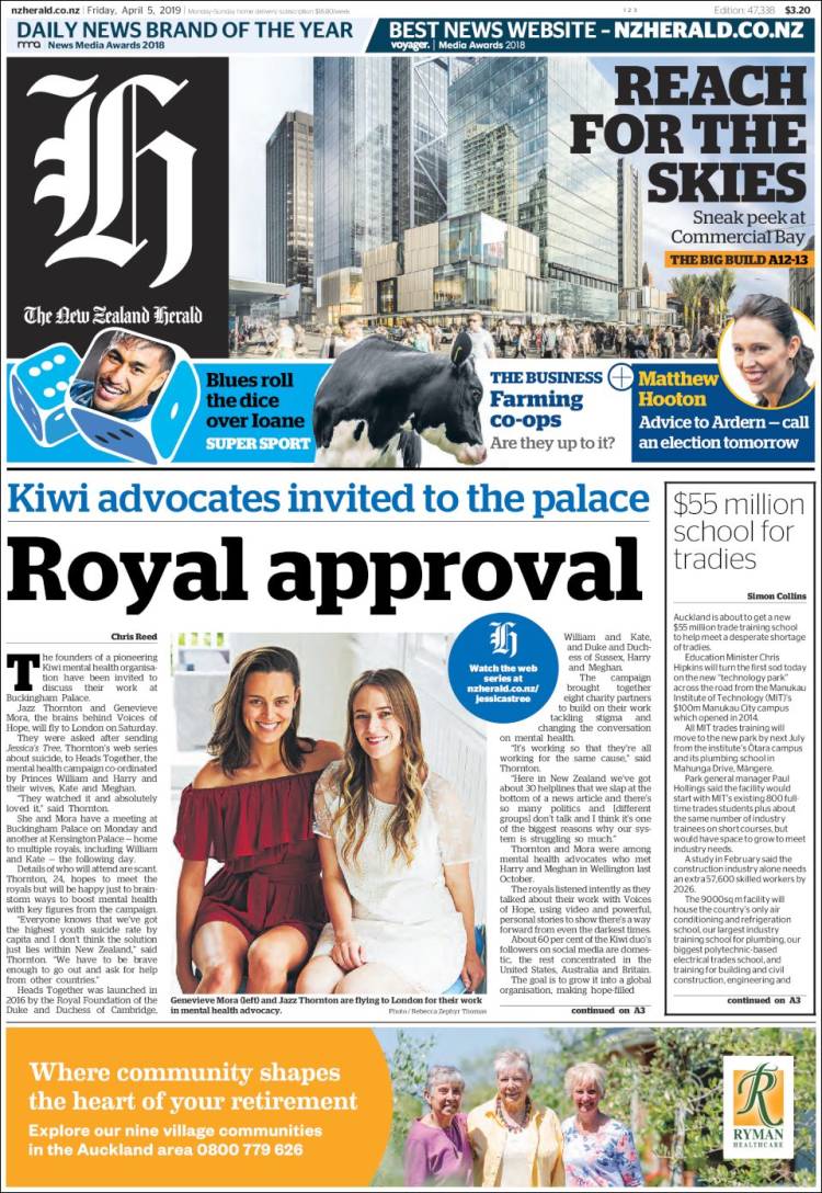 Portada de The New Zealand Herald (Nueva Zelanda)
