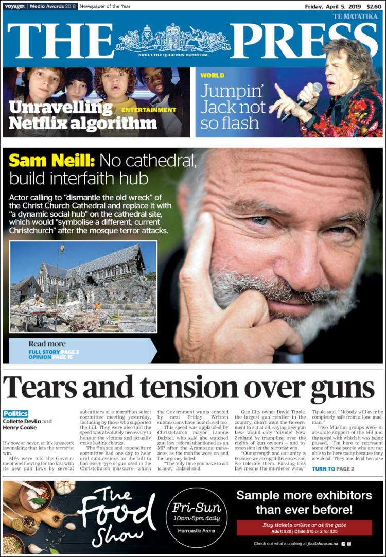 Portada de The Press (Nueva Zelanda)