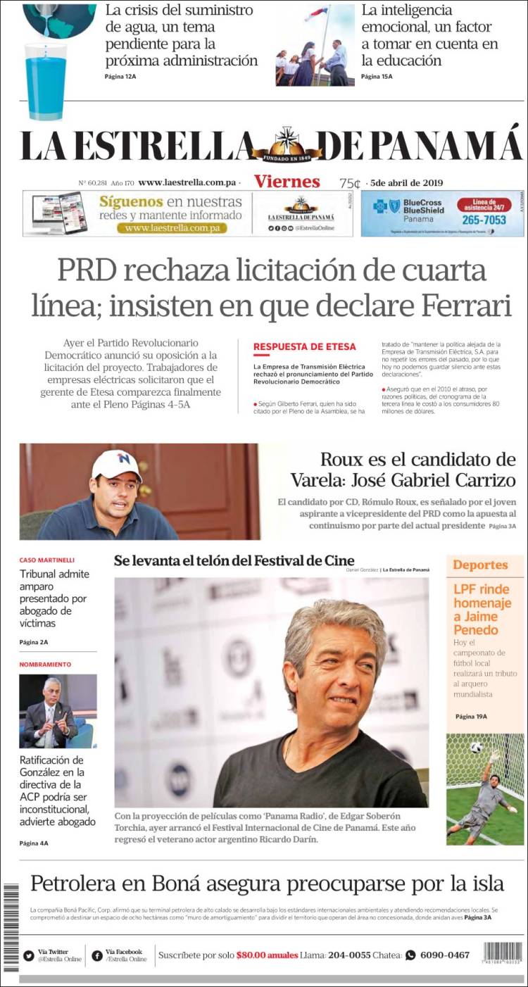 Portada de La Estrella de Panamá (Panam&aacute;)