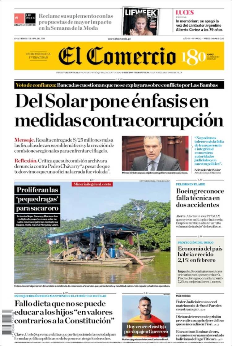 Portada de El Comercio (Per&uacute;)