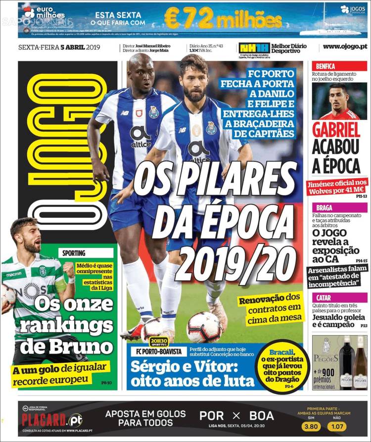 Portada de O Jogo (Portugal)