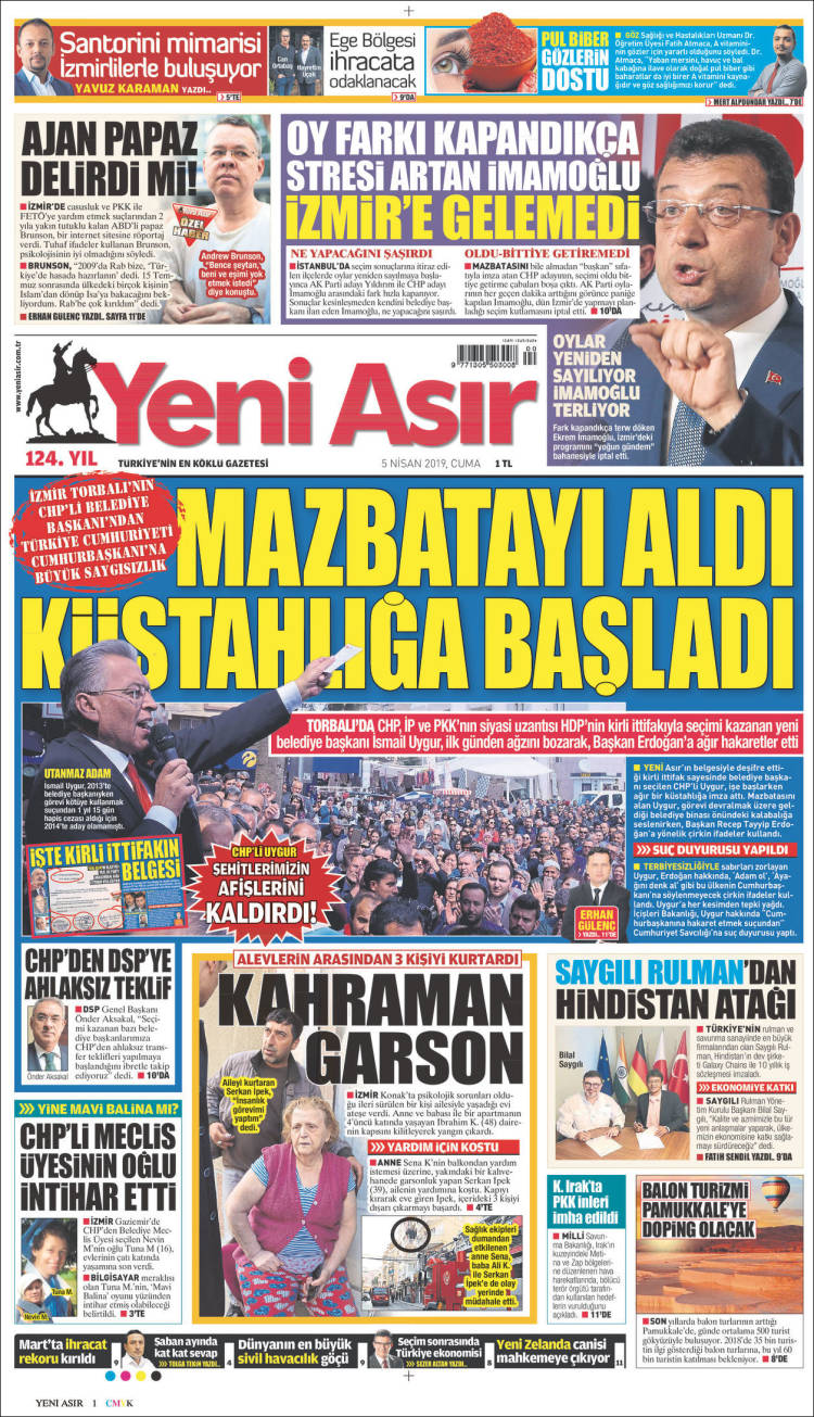 Portada de Yeni Asır (Turqu&iacute;a)