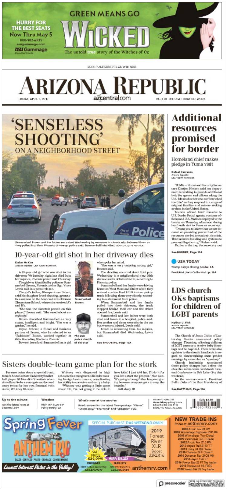 Portada de Arizona Republic News (USA)